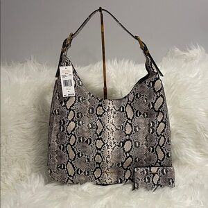 MICHAEL Michael Kors Black and Cream Snakeskin Hobo Bag